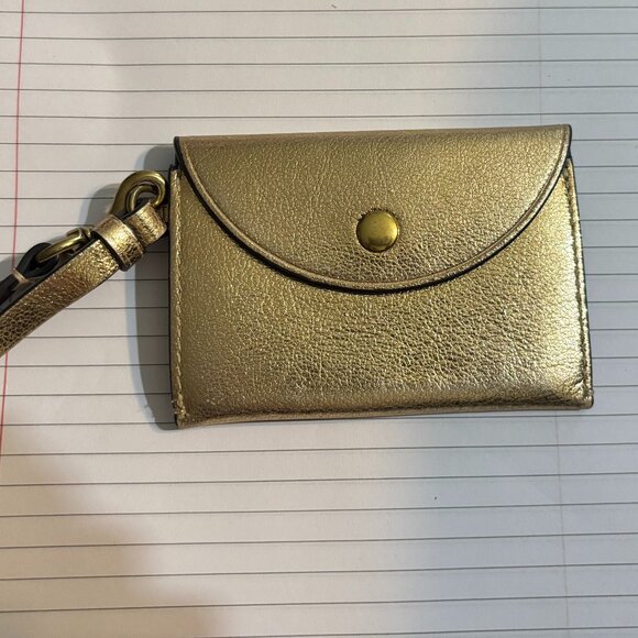 J Crew Gold Leather Card Holder - Picture 1 of 2